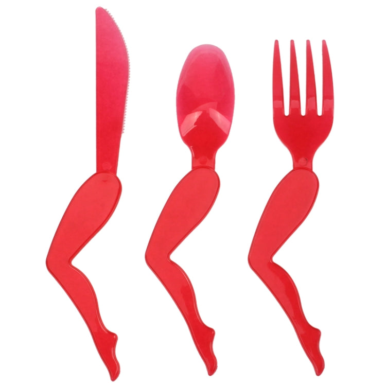 9 PCS Creative Leg Shape Handle Plastic Cutlery Set(Red)