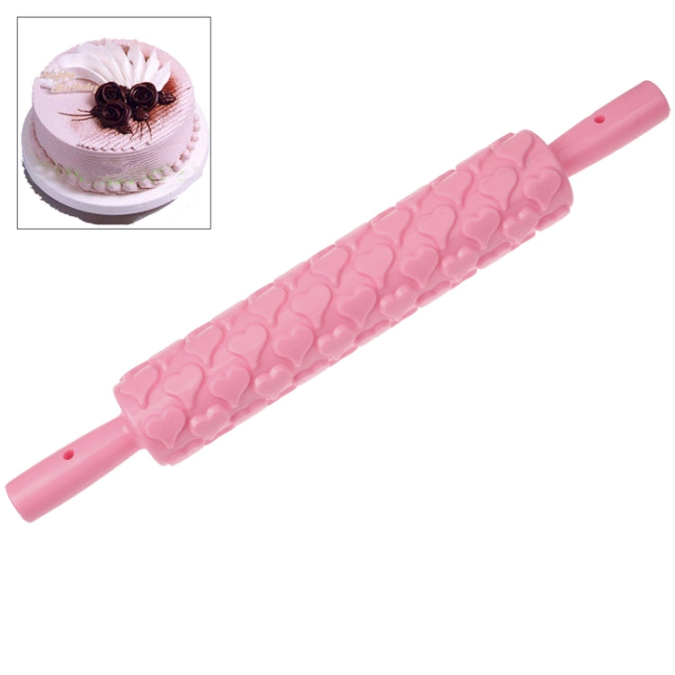 Heart Pattern Fondant Rolling Pin / Embossing Rolling Pin Stick Cake Cookie Mold Tool (Length: 39cm)(Pink)