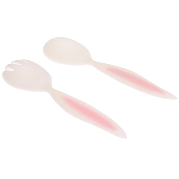 Cute Rabbit Ears Shaped Spoon+ Fork Plastic Cutlery Set (Random Color Delivery)