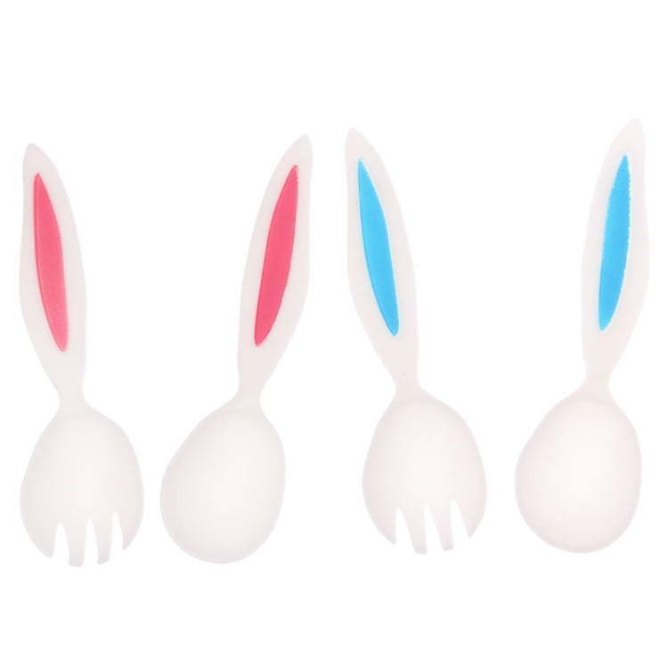 Cute Rabbit Ears Shaped Spoon+ Fork Plastic Cutlery Set (Random Color Delivery)