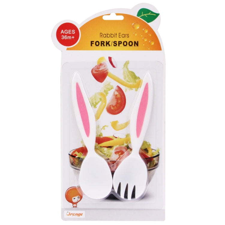 Cute Rabbit Ears Shaped Spoon+ Fork Plastic Cutlery Set (Random Color Delivery)