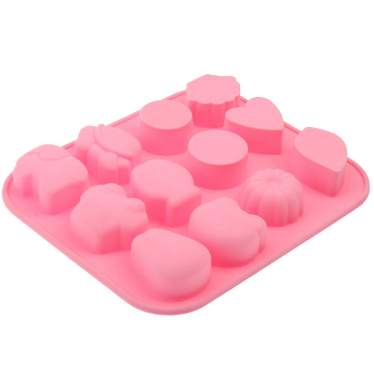 Creative Variety Shape 12-Grid Ice Cube Tray(Pink)