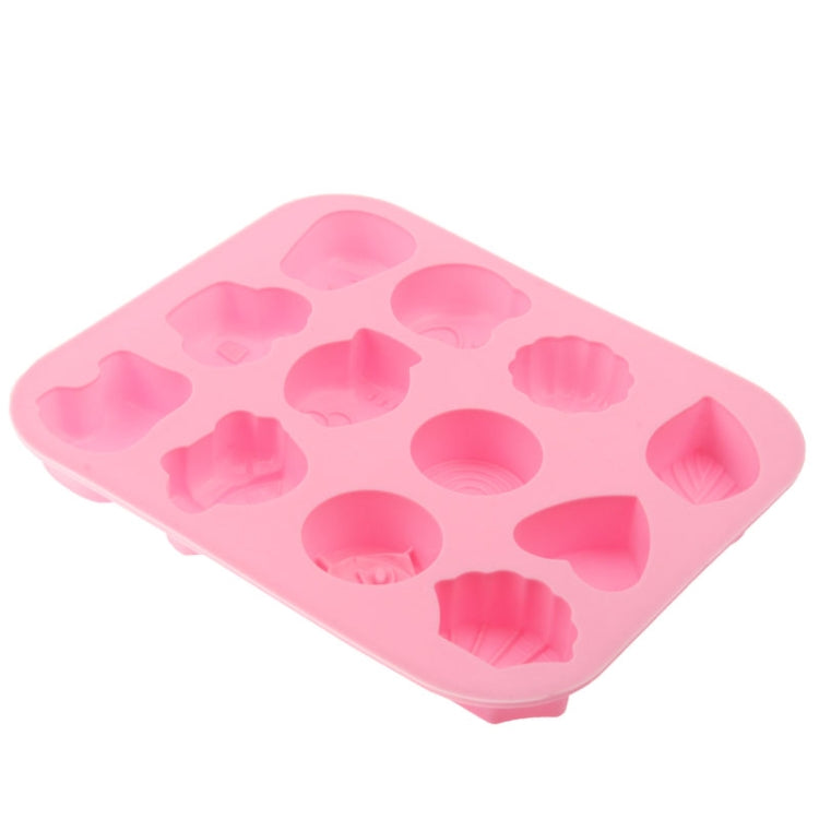 Creative Variety Shape 12-Grid Ice Cube Tray(Pink)