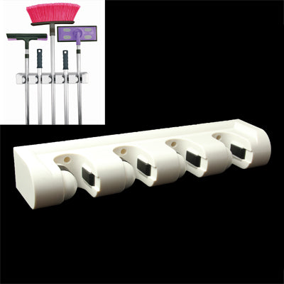 Versatile Magic Wall Mounted 4-Slot Holder Rack Grip Organizer Tool for Broom Mop(White)