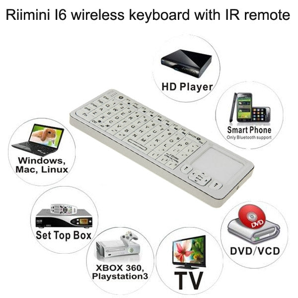 Handheld Bluetooth Keyboard With Touchpad Mouse & IR Remote for PC Notebook Smart Google TV Box(White)