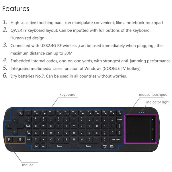 Measy RC12 2.4G USB Wireless Keyboard Touchpad Air Fly Mouse for Mini PC / Android TV Box