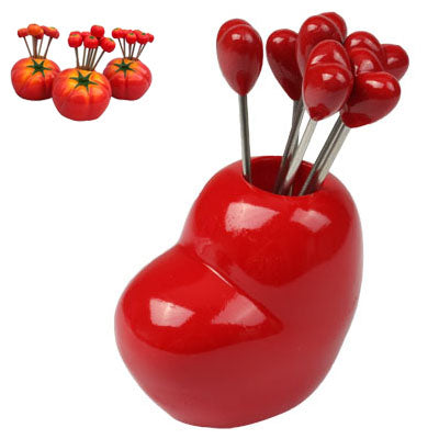 Creative Fashion Stainless Steel Resin Cute Heart-shaped Fruit Fork Set/Peach Boutique Wedding(Red)