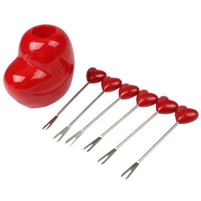 Creative Fashion Stainless Steel Resin Cute Heart-shaped Fruit Fork Set/Peach Boutique Wedding(Red)
