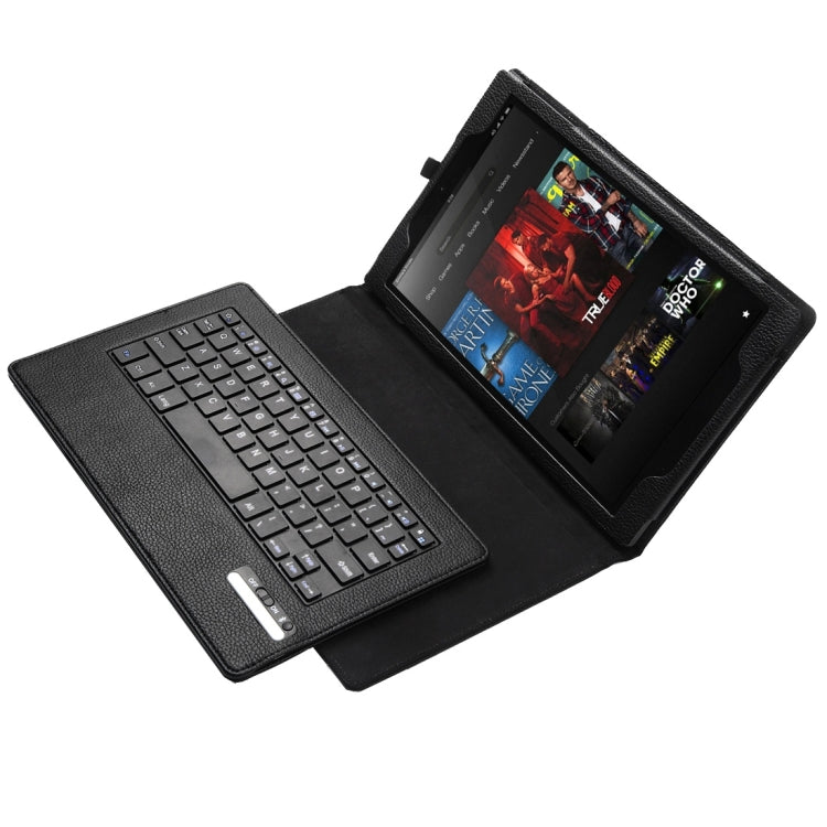 Litch Texture Detachable Bluetooth Keyboard Leather Tablet Case With Holder for Kindle Fire HD 10 (2015)(Black)