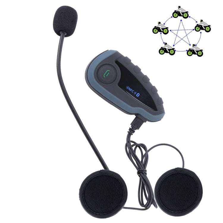 V8 1200m 5 Riders Motorcycle Helmet Bluetooth Intercom Stereo Headset with Remote Controller, Support NFC & FM & Automatic Answering Phone Function(Black)