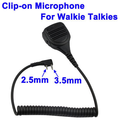 Clip-on Microphone for Walkie Talkies, 3.5mm + 2.5mm Earphone + Mic Plug
