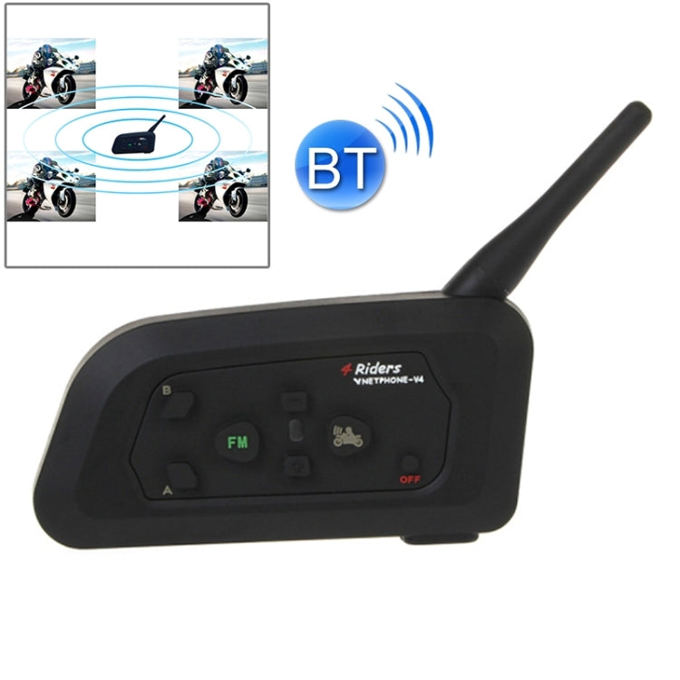 V4-1200 1200m Life Waterproof Wind-resistant Bluetooth Interphone Headsets for Motorcycle Helmet, Max Support: Four Riders by Bluetooth System(Black)