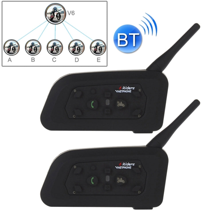 2 PCS V6-1200 1200m 6 Riders Bluetooth Multi-Interphone Headsets for Motorcycle Helmet(Black)