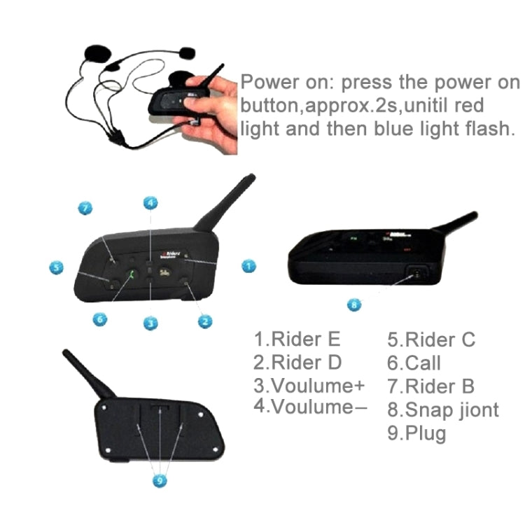 2 PCS V6-1200 1200m 6 Riders Bluetooth Multi-Interphone Headsets for Motorcycle Helmet(Black)