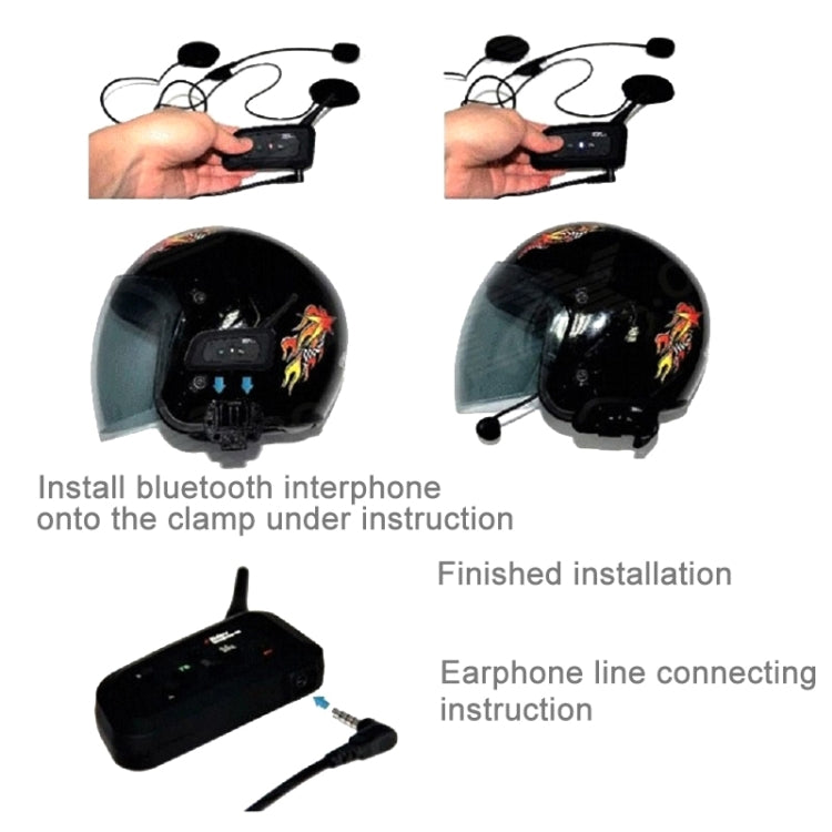 2 PCS V6-1200 1200m 6 Riders Bluetooth Multi-Interphone Headsets for Motorcycle Helmet(Black)