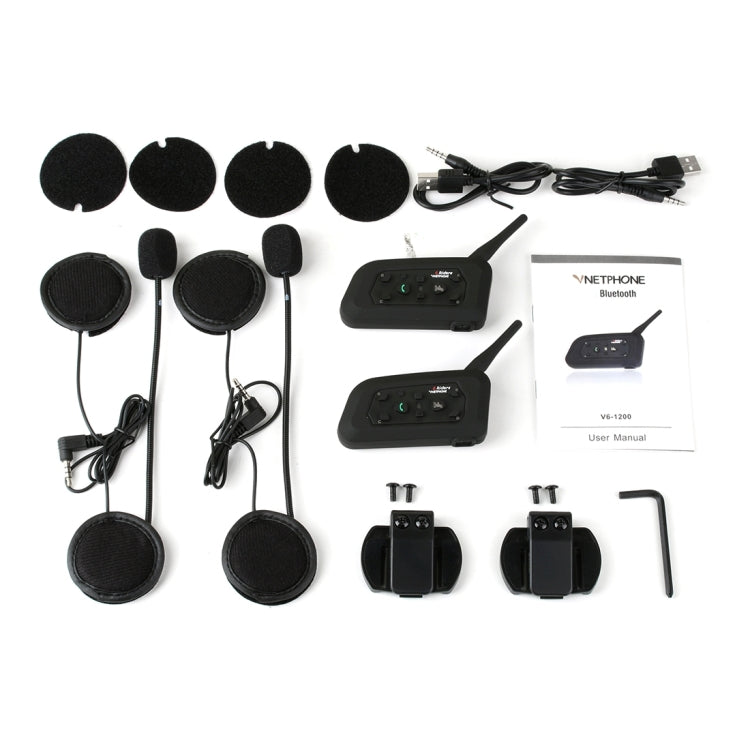 2 PCS V6-1200 1200m 6 Riders Bluetooth Multi-Interphone Headsets for Motorcycle Helmet(Black)