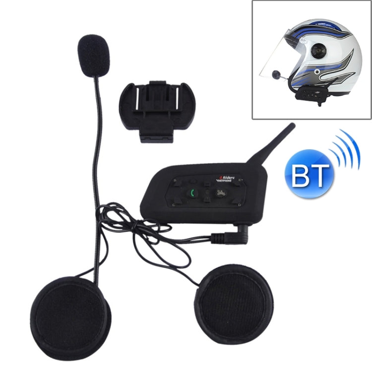 V6-1200 1200m Life Waterproof Wind-resistant Bluetooth Interphone Headsets for Motorcycle Helmet, Max Support: Six Riders by Bluetooth System(Black)