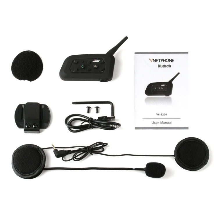V6-1200 1200m Life Waterproof Wind-resistant Bluetooth Interphone Headsets for Motorcycle Helmet, Max Support: Six Riders by Bluetooth System(Black)
