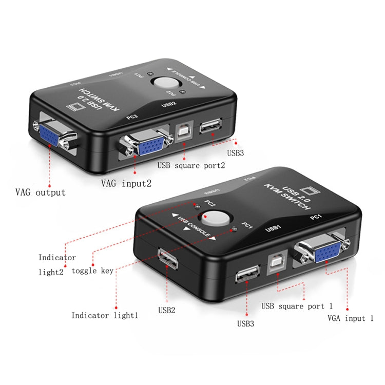 KVM-21UA 2 Ports USB KVM Switch Box with Control Button for PC Keyboard Mouse Monitor(Black)
