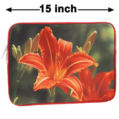 Calla Pattern Soft Sleeve Case Zipper Bag with Dual-Zipped Close for 15 inch Laptop