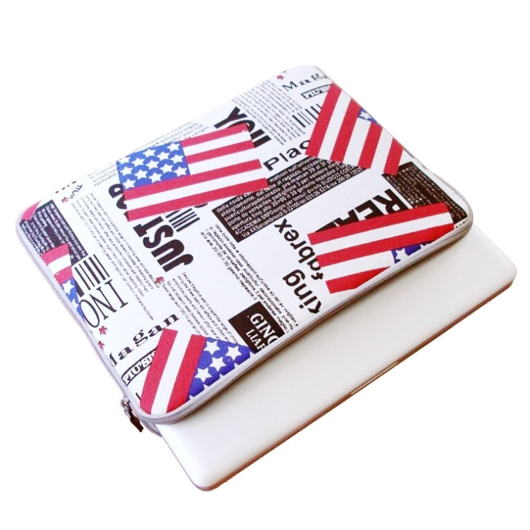 POFOKO US Flag Pattern 11.6 inch Fashion Zipper Linen Waterproof Sleeve Case Bag for Laptop Notebook, with A Small Bag for Mouse