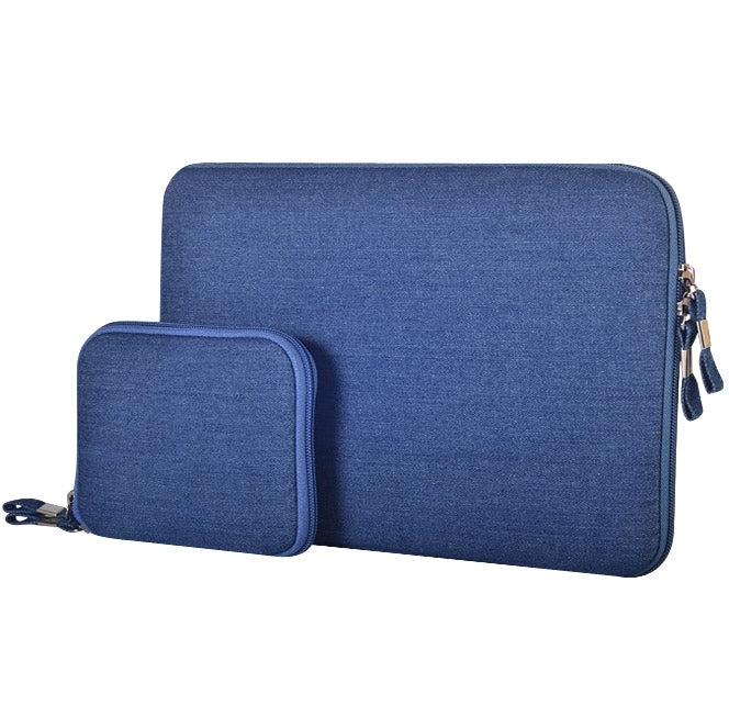 11.6 inch Denim Fashion Zipper Linen Waterproof Sleeve Case Bag for Laptop Notebook, with A Small Bag for Mouse