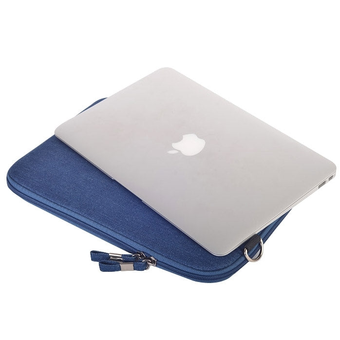 11.6 inch Denim Fashion Zipper Linen Waterproof Sleeve Case Bag for Laptop Notebook, with A Small Bag for Mouse