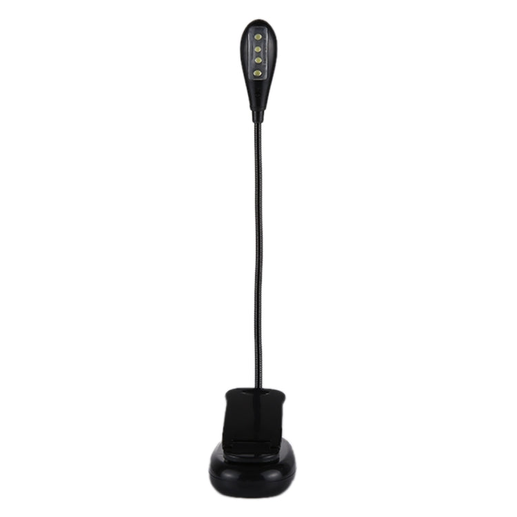Single Arm LED Book Light, 4 LED, White Light, with Clip & Switch & USB Cable(Black)