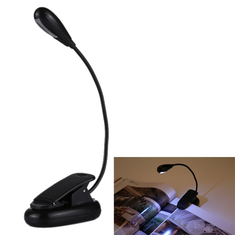 Single Arm LED Book Light, 4 LED, White Light, with Clip & Switch & USB Cable(Black)