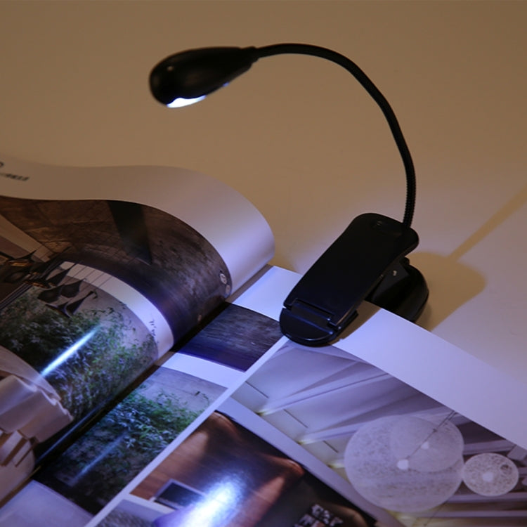 Single Arm LED Book Light, 4 LED, White Light, with Clip & Switch & USB Cable(Black)