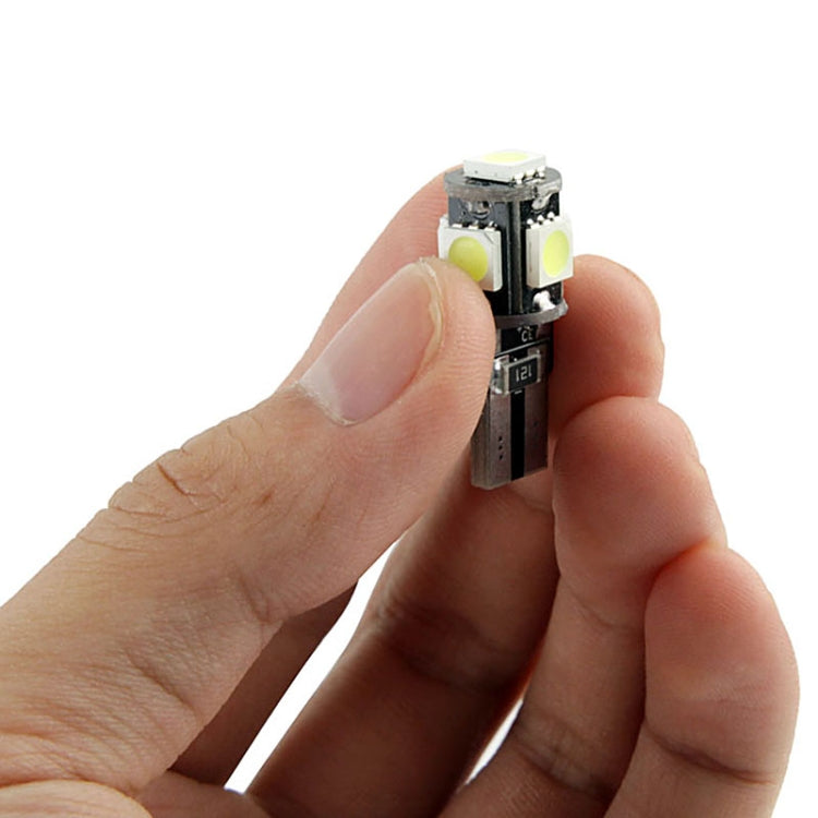 1 Pair T10 White Light 5 LED 5050 SMD CANBUS Car Signal Light Bulb(Black)