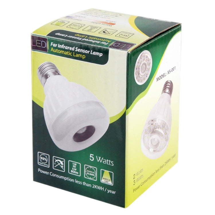 E27 5W Far Infrared Sensor Lamp, 425LM, 45 LED SMD 2835, White Light, 6000-6500K, AC 85-265V(White)