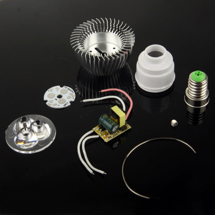 E14 3W DIY Aluminum 3 LED Spotlight Lamp Shell Kit (Aluminum Shell + Aluminum Base Plate + E14 Base + LED Lens + LED Driver)
