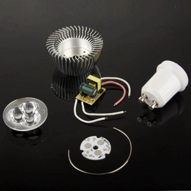 GU10 3W DIY Aluminum 3 LED Spotlight Lamp Shell Kit (Aluminum Shell + Aluminum Base Plate + GU10 Base + LED Lens + LED Driver)