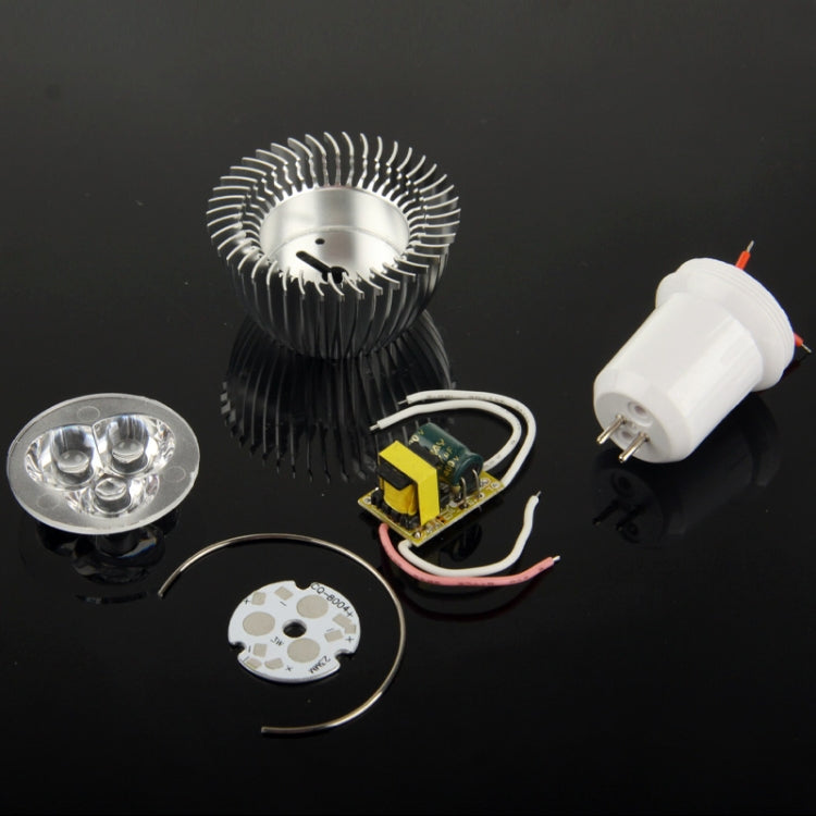 GU5.3 3W DIY Aluminum 3 LED Spotlight Lamp Shell Kit (Aluminum Shell + Aluminum Base Plate + GU5.3 Base + LED Lens + LED Driver)