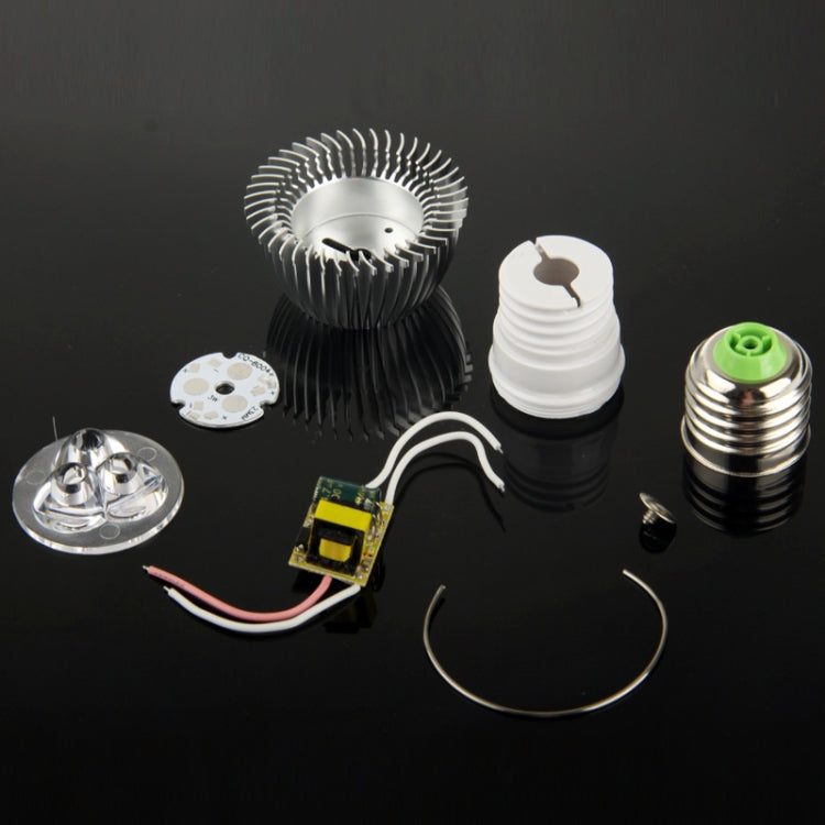 E27 3W DIY Aluminum 3 LED Spotlight Lamp Shell Kit (Aluminum Shell + Aluminum Base Plate + E27 Base + LED Lens + LED Driver)
