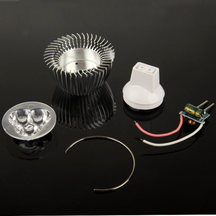 MR16 3W DIY Aluminum 3 LED Spotlight Lamp Shell Kit (Aluminum Shell + Aluminum Base Plate + MR16 Base + LED Lens + LED Driver)