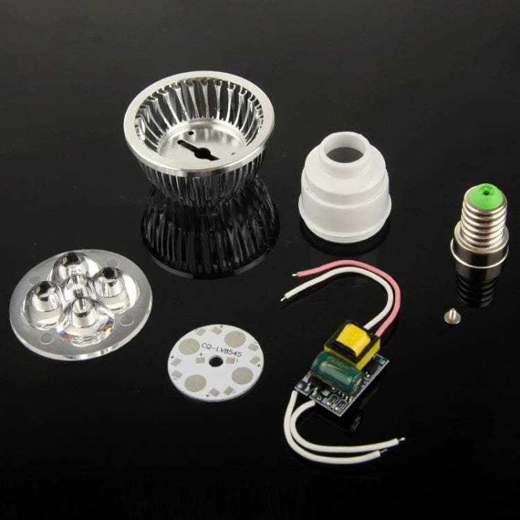 E14 4W DIY Aluminum 4 LED Spotlight Lamp Shell Kit (Aluminum Shell + Aluminum Base Plate + E14 Base + LED Lens + LED Driver)