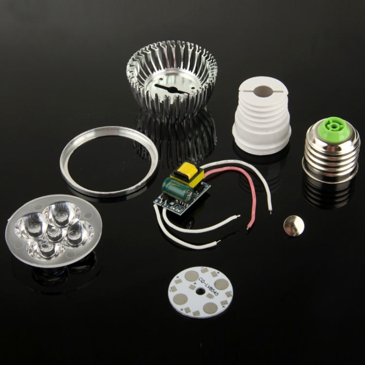 E27 4W DIY Aluminum 4 LED Spotlight Lamp Shell Kit (Aluminum Shell + Aluminum Base Plate + E27 Base + LED Lens + LED Driver)