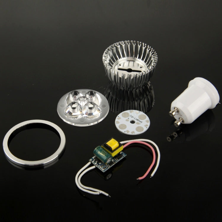 GU10 4W DIY Aluminum 4 LED Spotlight Lamp Shell Kit (Aluminum Shell + Aluminum Base Plate + GU10 Base + LED Lens + LED Driver)