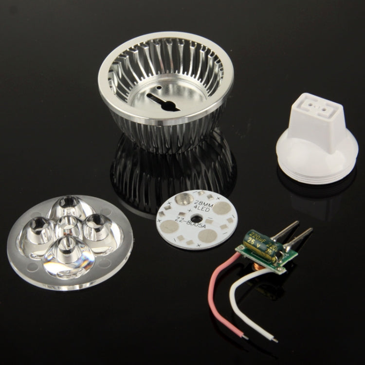 MR16 4W DIY Aluminum 4 LED Spotlight Lamp Shell Kit (Aluminum Shell + Aluminum Base Plate + MR16 Base + LED Lens + LED Driver)