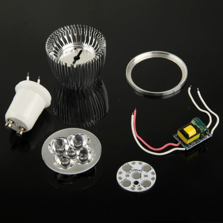 GU10 5W DIY Aluminum 5 LED Spotlight Lamp Shell Kit (Aluminum Shell + Aluminum Base Plate + GU10 Base + LED Lens + LED Driver)