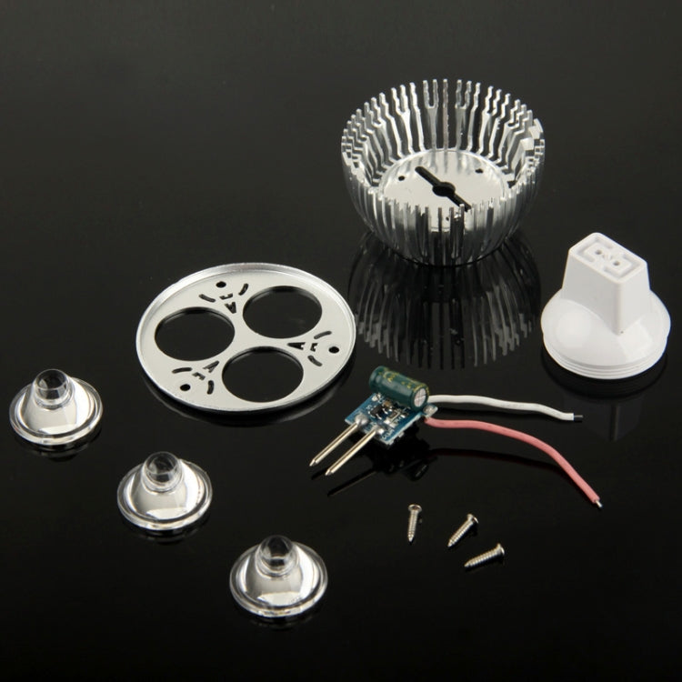 MR16 3W DIY Aluminum 3 LED Spotlight Lamp Shell Kit (Aluminum Shell + Lamp Cover + Aluminum Base Plate + MR16 Base + LED Lens + LED Driver + Screws)