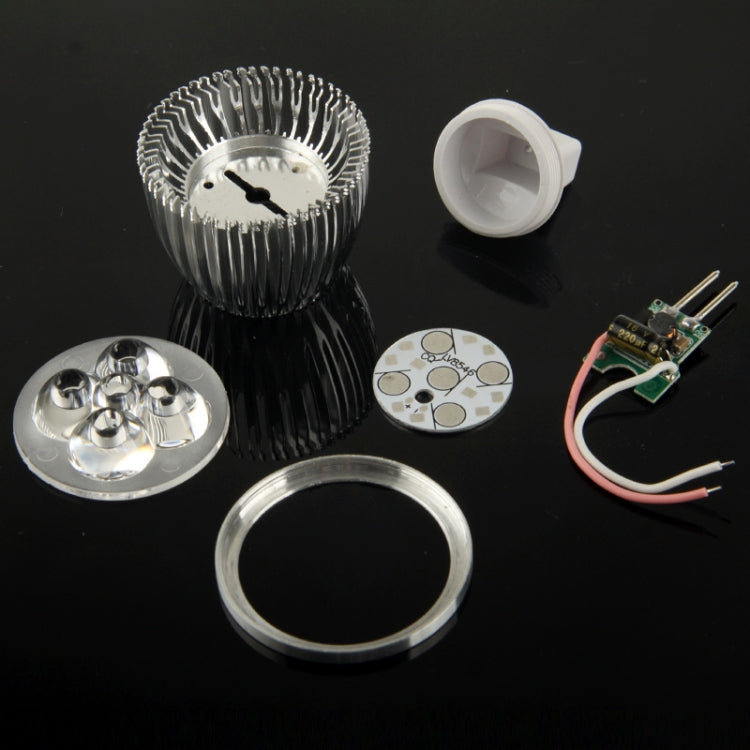 MR16 5W DIY Aluminum 5 LED Spotlight Lamp Shell Kit (Aluminum Shell + Aluminum Base Plate + MR16 Base + LED Lens + LED Driver)
