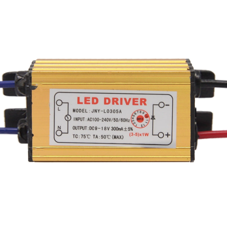 LED Driver with 2Pin JST Connector Cable for (3-5) x 1W LED Floodlight Lamp, Input Voltage: AC 100-240V, Model: JNY-L0305A