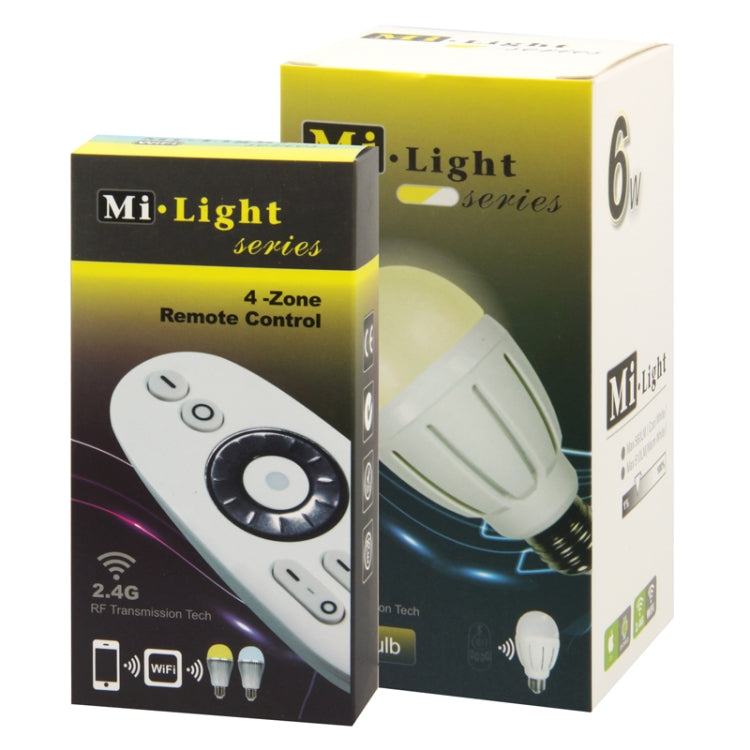 E27 6W Mi.Light 2.4G Wireless LED Light Bulb, Warm White Light / White Light Adjustable, with 4-Zone Remote Control