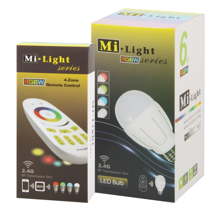 E27 6W Mi.Light 2.4G Wireless RGBW LED Light Bulb, Colorful Light Adjustable, with RGBW Remote Control