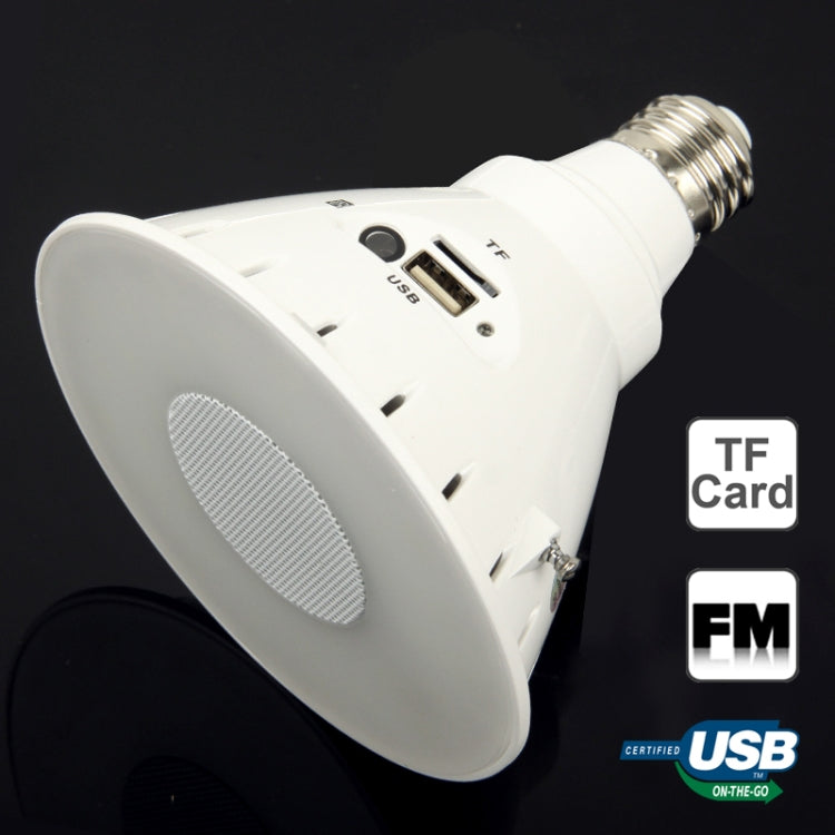 E27 6W New Design Speaker White LED Bulb Speaker with Remote Control, Support LED Light / USB / TF Card / FM Radio (Sk#48)