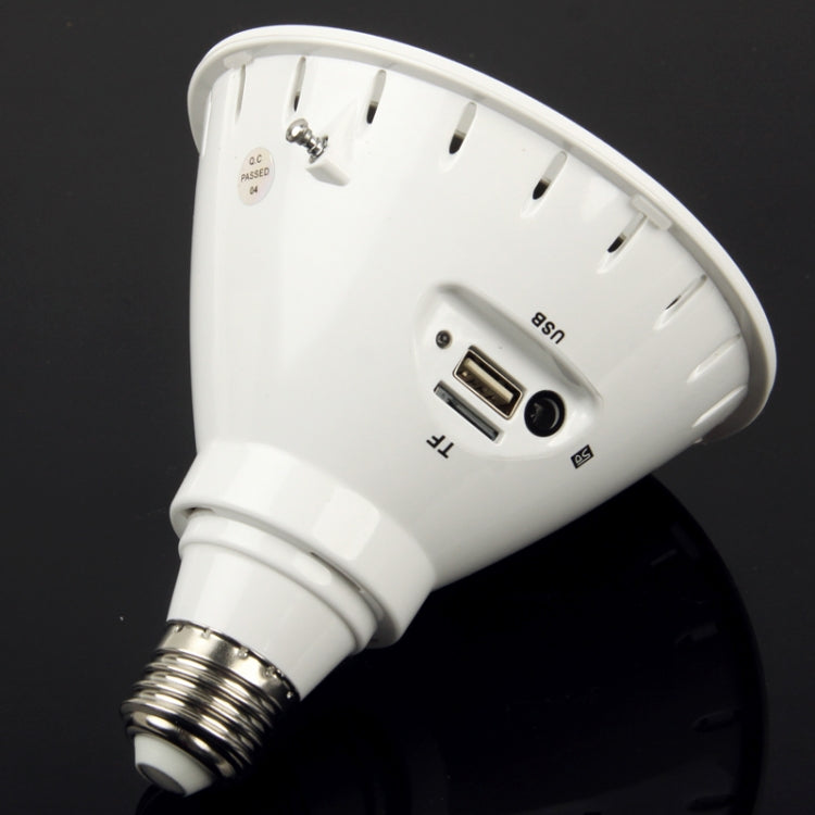 E27 6W New Design Speaker White LED Bulb Speaker with Remote Control, Support LED Light / USB / TF Card / FM Radio (Sk#48)