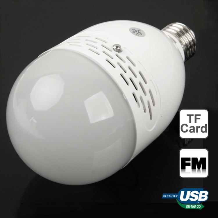 E27 5W New Design Speaker White LED Bulb Speaker with Remote Control, Support LED Light / USB / TF Card / FM Radio (Sk#42B)